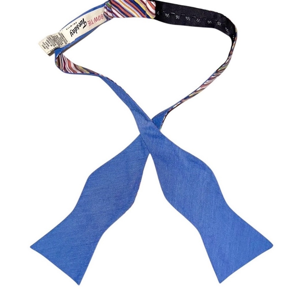 Bow Tie Tuesday Mens Rainbow Striped Cotton-Blend Vintage Bow Tie 2.75” Wide - Picture 3 of 4
